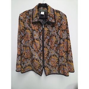 Harve Benard By Bernard Holtzman Sz 22W Plus Jacket Paisley Zipper Lined Black